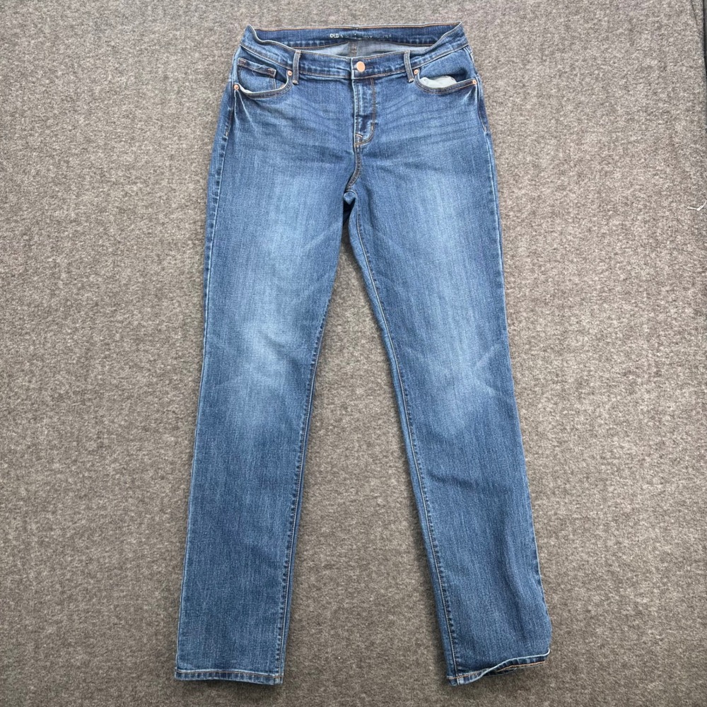 Old Navy Mid-Rise Power Slim Straight‎ Jeans Blue Medium Wash Size 8 Long